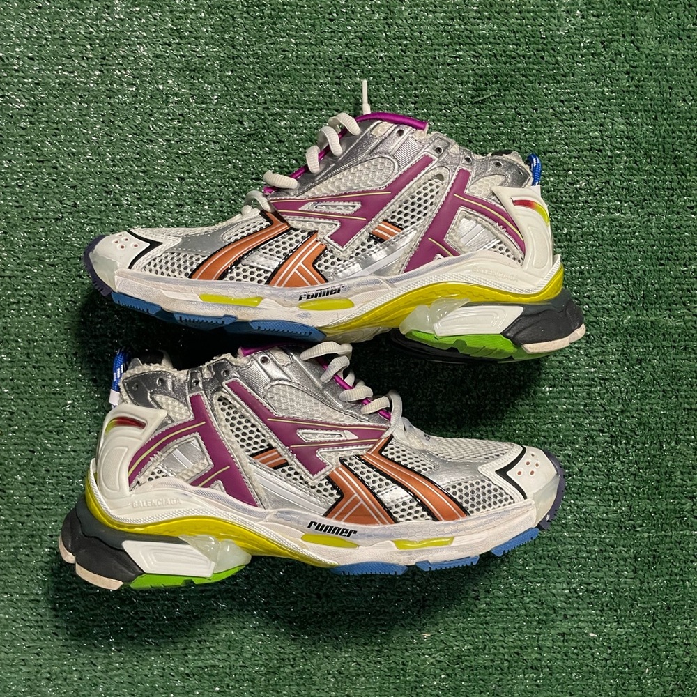 Balenciaga Orange, and Silver Sneakers